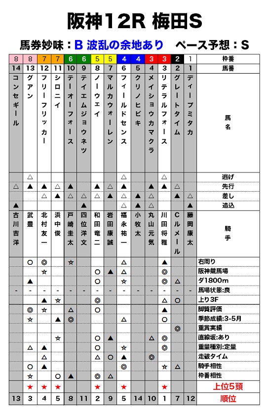 阪神12R 梅田Sのレース適性評価