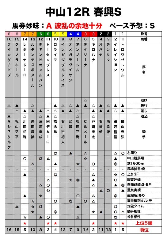 中山12R 春興Sのレース適性評価